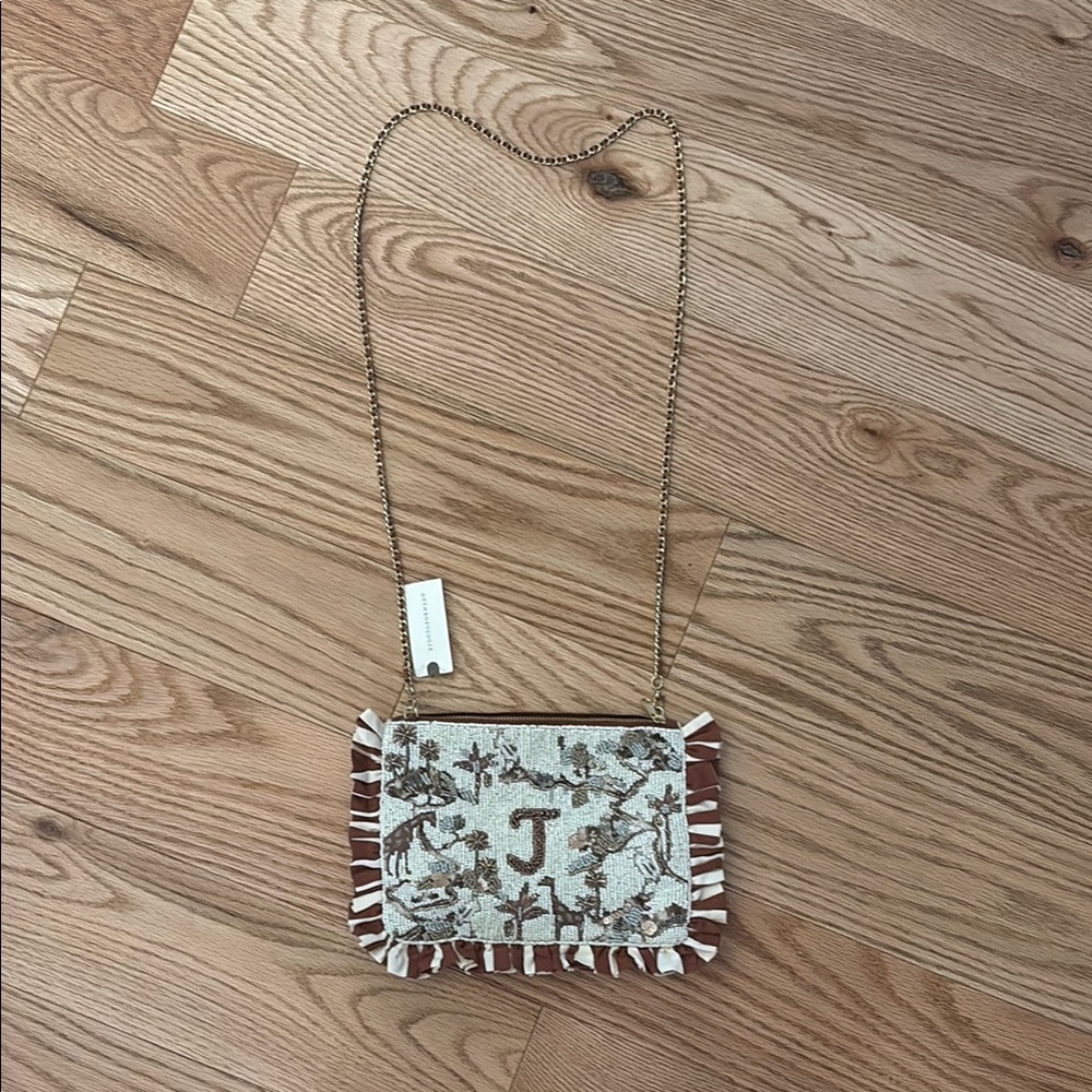 Anthropologie beaded Crossbody Bag with removable Chain Strap